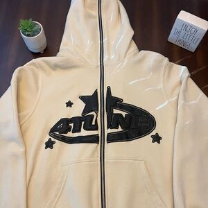 4Tune ivory zip up hooded sweatshirt jacket